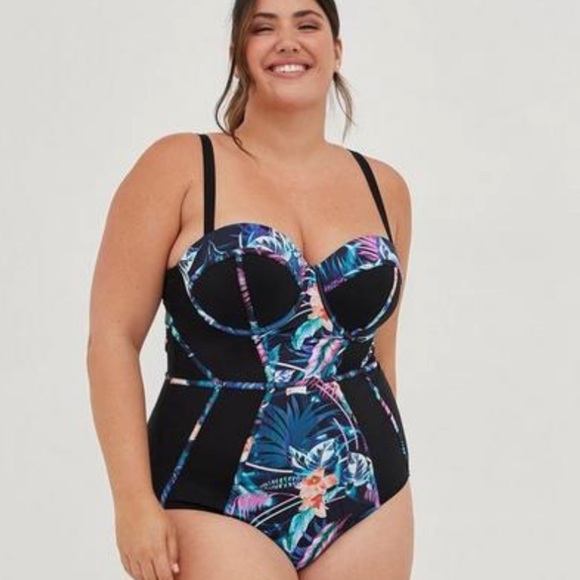 torrid Other - TORRID Tropical Piping with black panels one piece bathing suit, 3X DD/F.